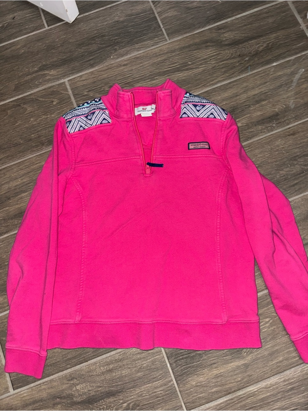 Vineyard Vines Hot Pink Quarter-Zip Pullover with Patterned Shoulder Panels
